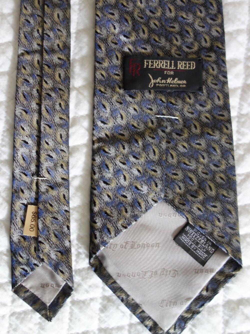 NWT $55 FERRELL REED Switzerland Handmade Silk Tie for John Helmer, Portland OR